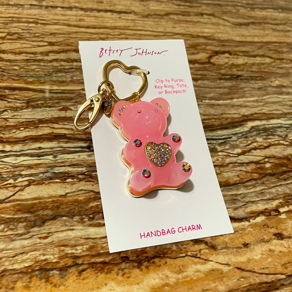Betsey Johnson Crystal Giant Pink Resin Gummy Bear Handbag Charm